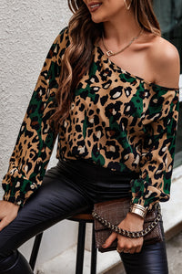 One Shoulder Leopard Print Blouse
