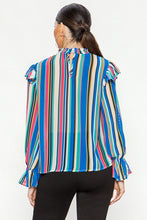 Load image into Gallery viewer, Striped Ruffle Sleeve Blosue
