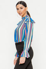 Load image into Gallery viewer, Striped Ruffle Sleeve Blosue
